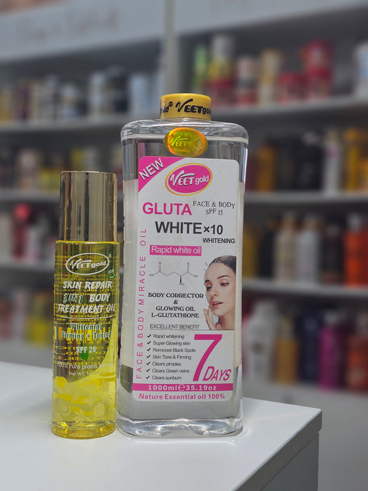 Veet Gold Gluta White Body Corrector Whitening Oil & Veet Gold 3 in 1 Skin Correcting Glow Oil