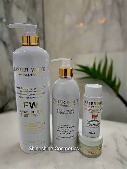 Faster White Snail Slim Exclusive Ligtening Set Lotion ,Oil ,Face cream and Body Wash