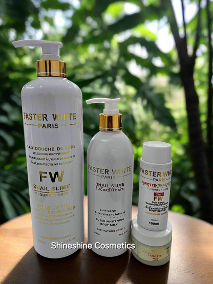 Faster White Snail Slim Exclusive Ligtening Set Lotion ,Oil ,Face cream and Body Wash