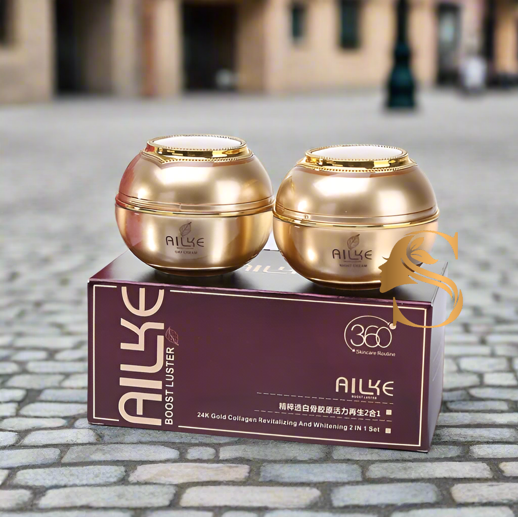 Ailke Boost Luster 24K Gold Collagen Revitalizing & Whitening 2 in 1 Face Cream Set